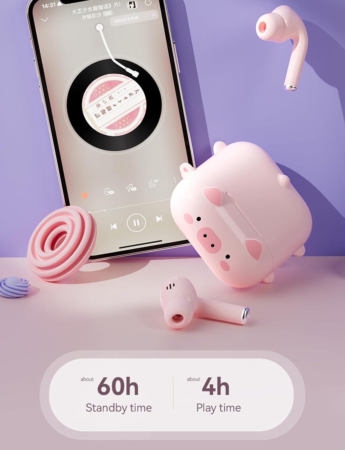 Cute Kids Pink True Wireless Earbuds Girls Ear Buds for Kids for School Earphones with Case for iPhone Android Kawaii Headphones Kid Bluetooht Earbuds for Small Ear Canals Women image 3