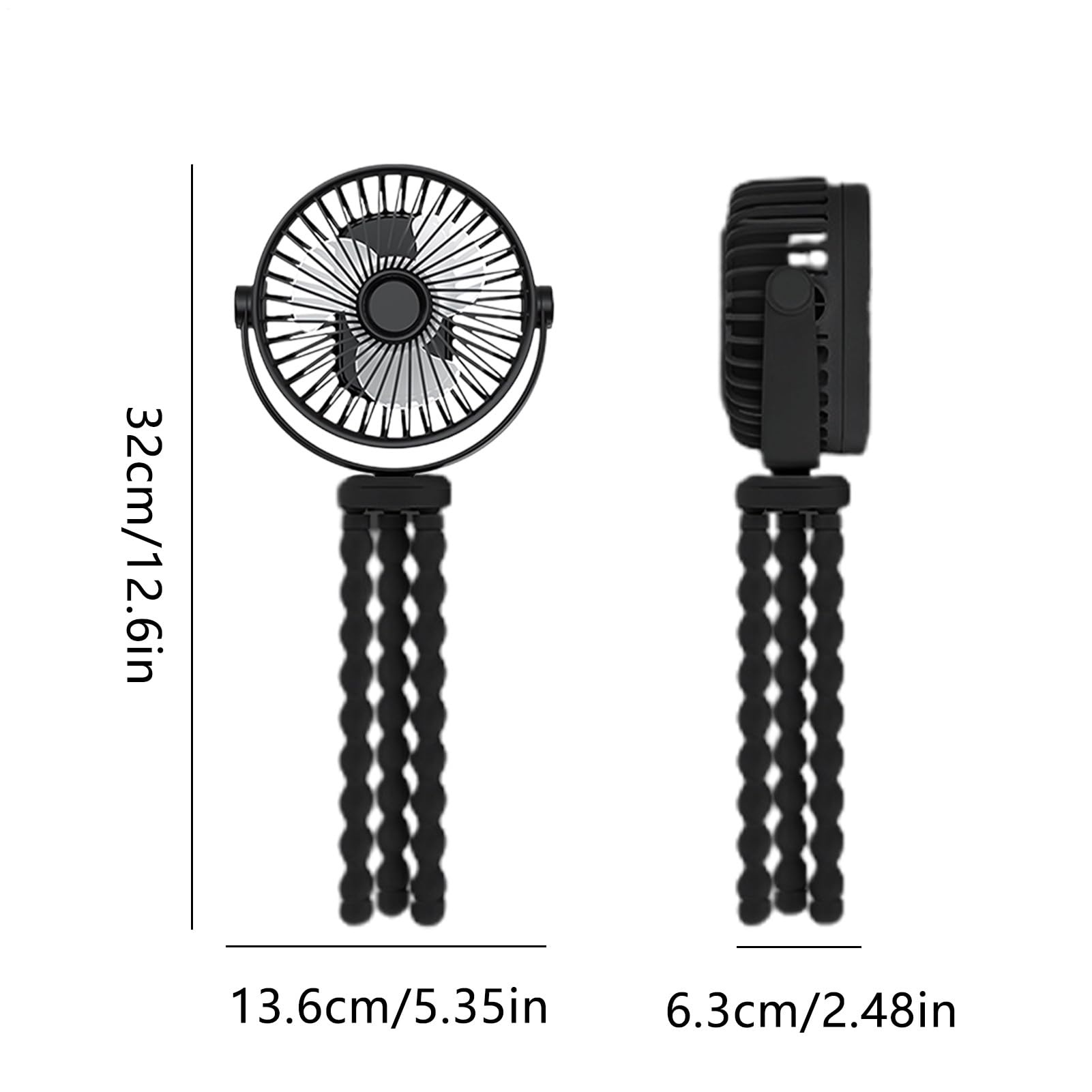 Tragbarer Kinderwagen-Ventilator – Tragbarer Kinderwagen-Ventilator mit 3 Geschwindigkeiten und Nachtlicht, 360° drehbarer Mini-Handheld- , USB-wiederaufladbarer Mini-Ventilator für Kinderwagen