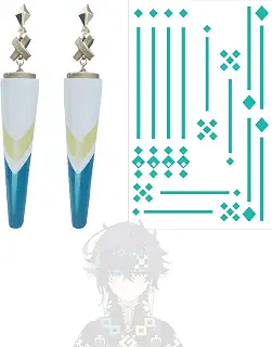 [Plazhen] 原神 キィニチ コスプレ 小物 耳飾り1ペア + タトゥーシール3セット キャラクター アクセサリー フルセット ピアス イヤリング Kinich きぃにち コスプレ 道具