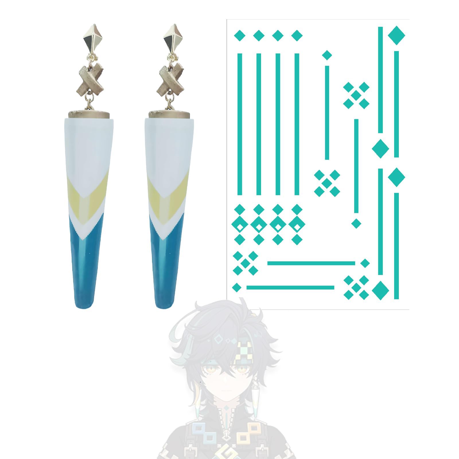 [Plazhen] 原神 キィニチ コスプレ 小物 耳飾り1ペア + タトゥーシール3セット キャラクター アクセサリー フルセット ピアス イヤリング Kinich きぃにち コスプレ 道具