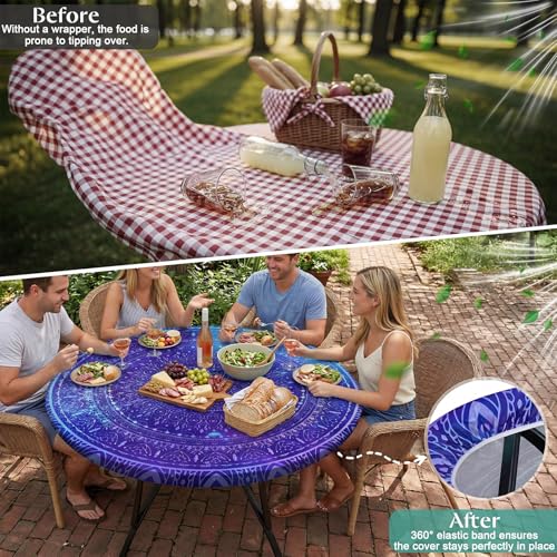 Round Tablecloth Fitted Elastic Waterproof Table Cover for 36"-44" Tables by MHJY - Used condition - Image 4