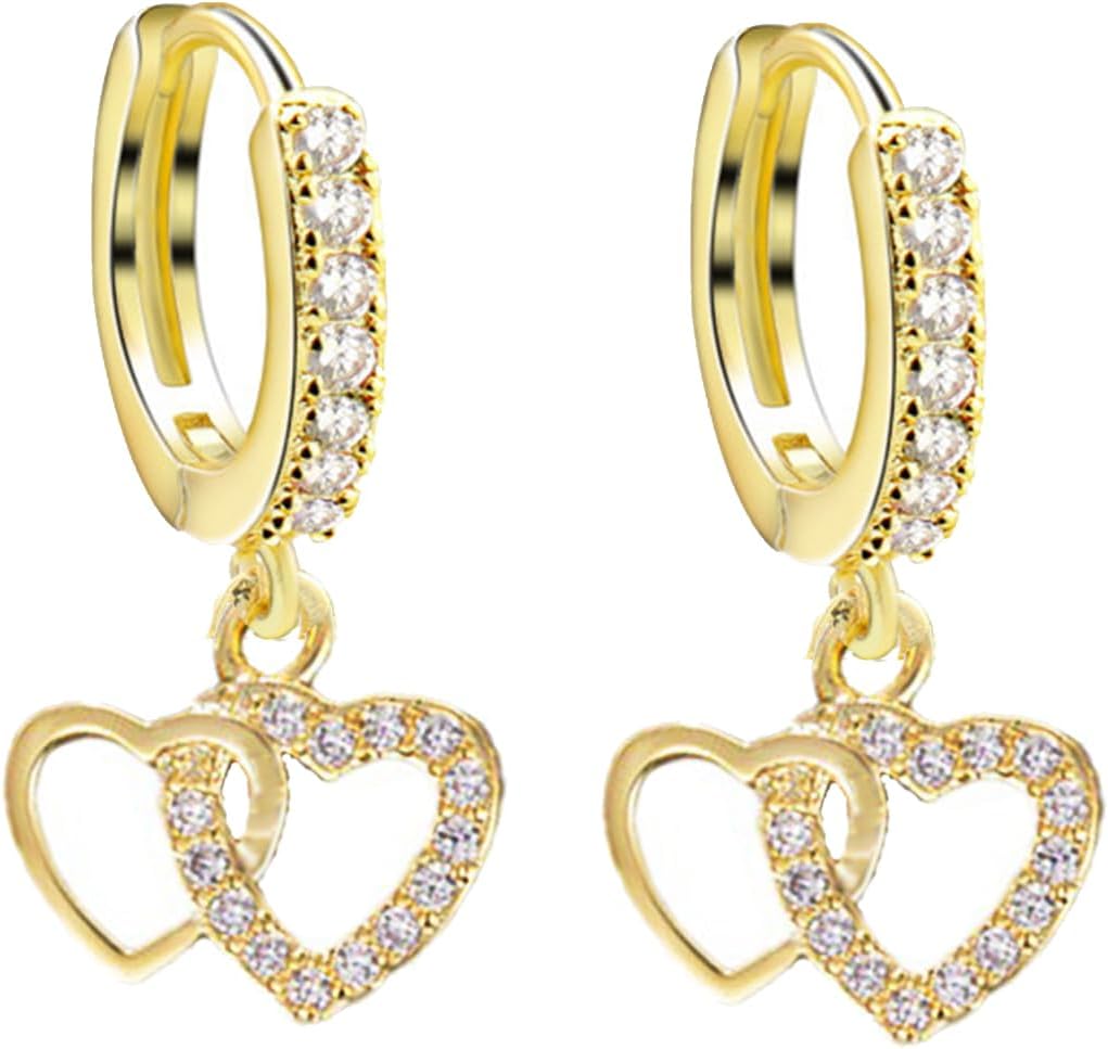 Heart Hoop Earrings for Women Chunky Gold Hoop Earrings Rhinestone Heart Drop Earrings Small Huggie Hoop Earrings for Women Jewelry Gifts