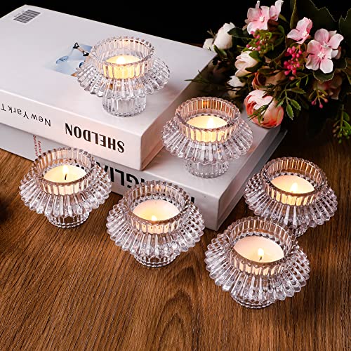 Glass ​Votive​ Candle Holders - Glass Candlestick Holders For Tealight/Taper Candle Set Of 6 Wedding And ​Tables Centerpieces Decorative, Fall, Party, Christmas Decoras Decor #TOP4
