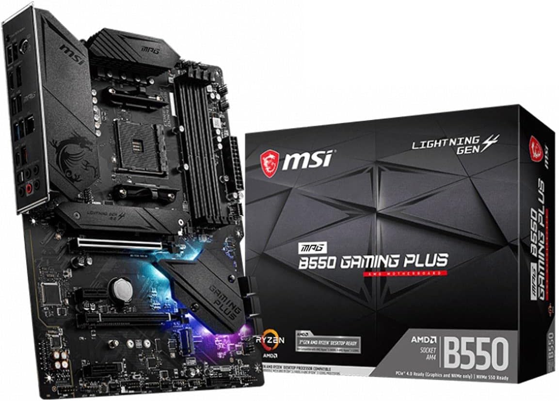 MSI MPG B550 Gaming Plus Gaming Motherboard (AMD AM4, DDR4, PCIe 4.0, SATA 6Gb/s, M.2, USB 3.2 Gen 2, HDMI/DP, ATX)