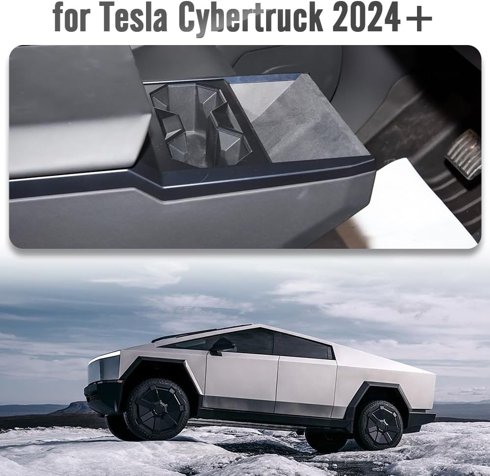 Dry Carbon Fiber Center Consoles Dashboard Panel for Tesla Cybertruck 2024 2025+,for Cyberbeast Gear Shift Water Cup Holder Trim (Glossy Carbon)