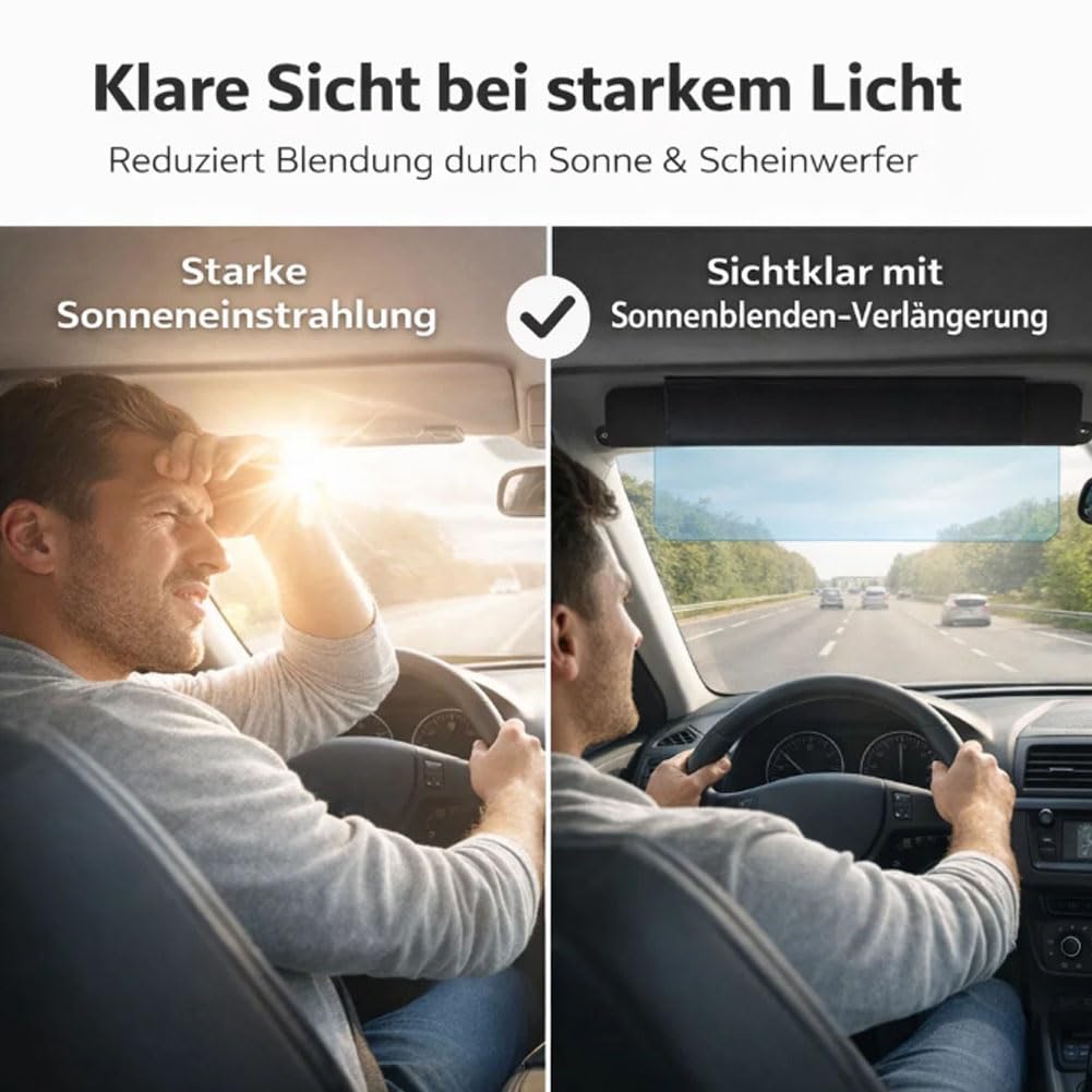 Sonnenblende Verlängerung Auto Universal mit Polarisiertem Blendschutz, Auto Sonnenblende Erweiterung mit UV Schutz, Anti-Blend Visier für Fahrer & Beifahrer, Einfache Montage (2 Pcs)