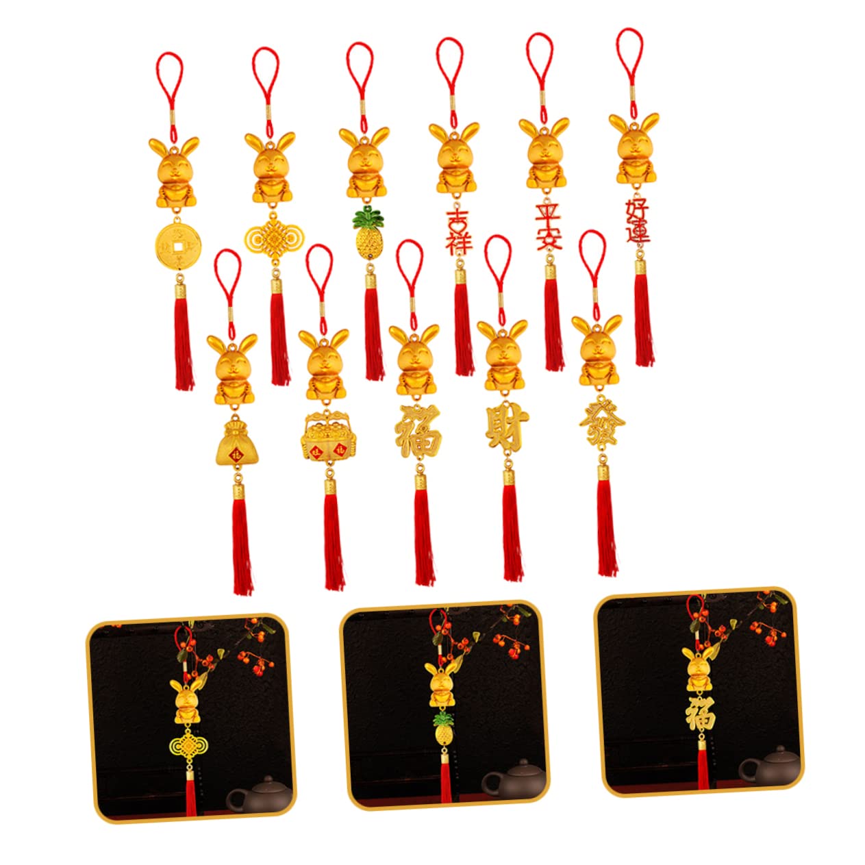 HJMMHX Pendentif Lapin Chinois Suspendu, 33 pièces, Ornement de Festival de Printemps, Style Mixte, Pendentif à nœud, Style d'ornement de Lapin d'année