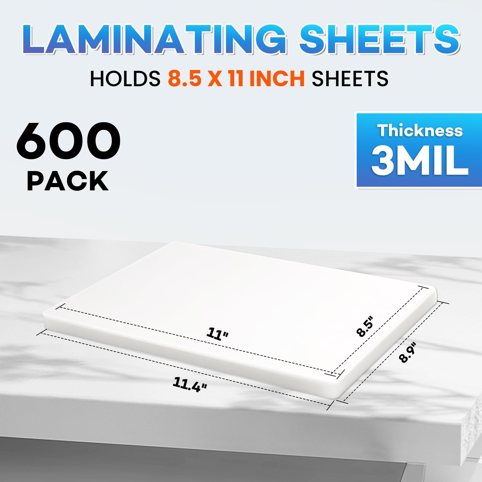 FURWEY Laminierblätter, für 21,6 x 27,9 cm große Blätter, 3 mm, 22,6 x 29 cm, Thermo-Laminierfolien, Laminierpapier für Laminator, transparent, Briefgröße, Büro- und Schulbedarf, 600 Stück