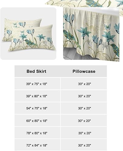 Miniatura 6 de Faldas de cama plisadas envolventes florales de primavera para cama individual de 39 x 75 pulgadas, tulipán verde azulado, flor de verano, vintage,