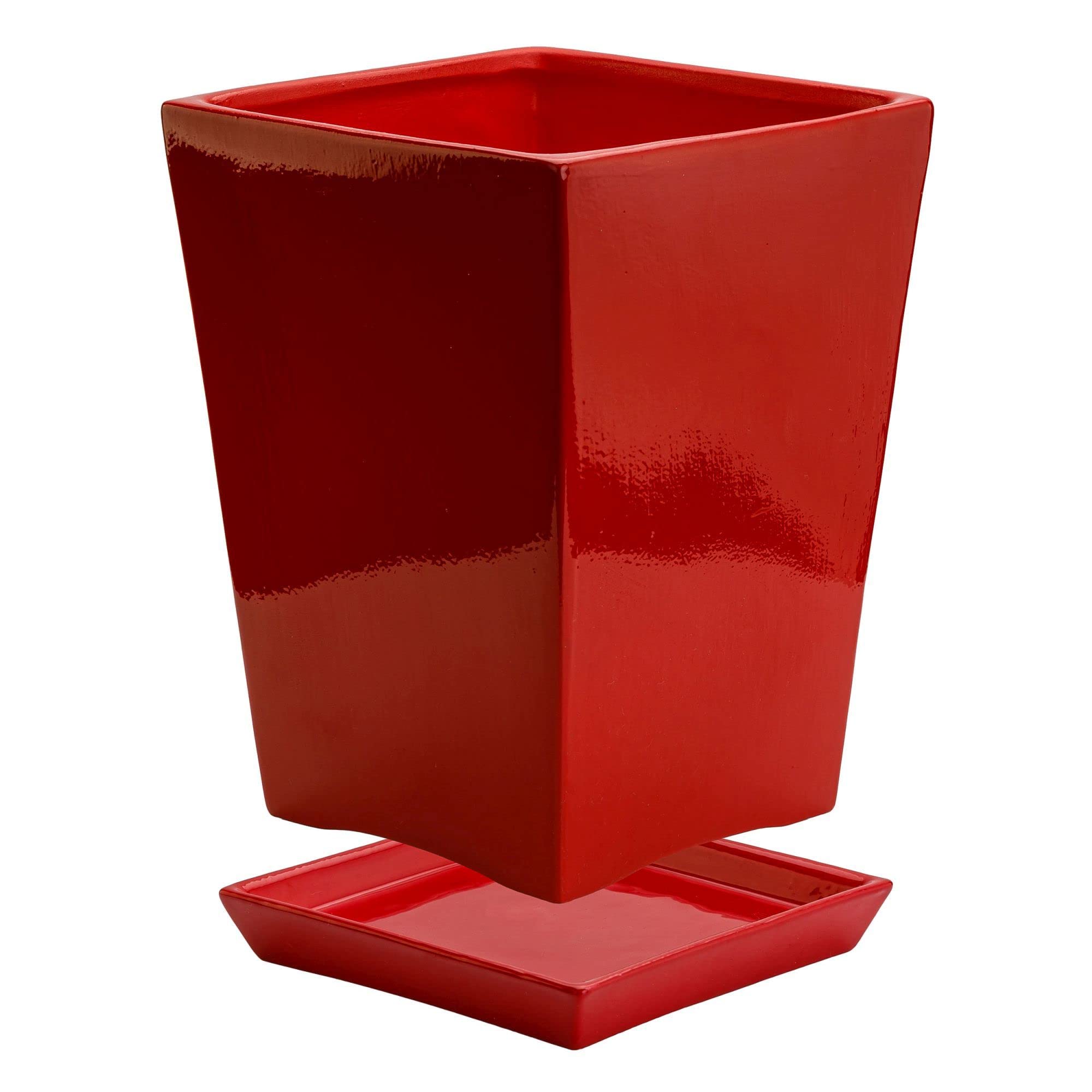 Doniczka ozdobna doniczka podstawka kwadratowa wymiary (dł. x szer. x wys.): 29,5 x 29,5 x 34 cm czerwona nowoczesna wnętrza glamour trapez