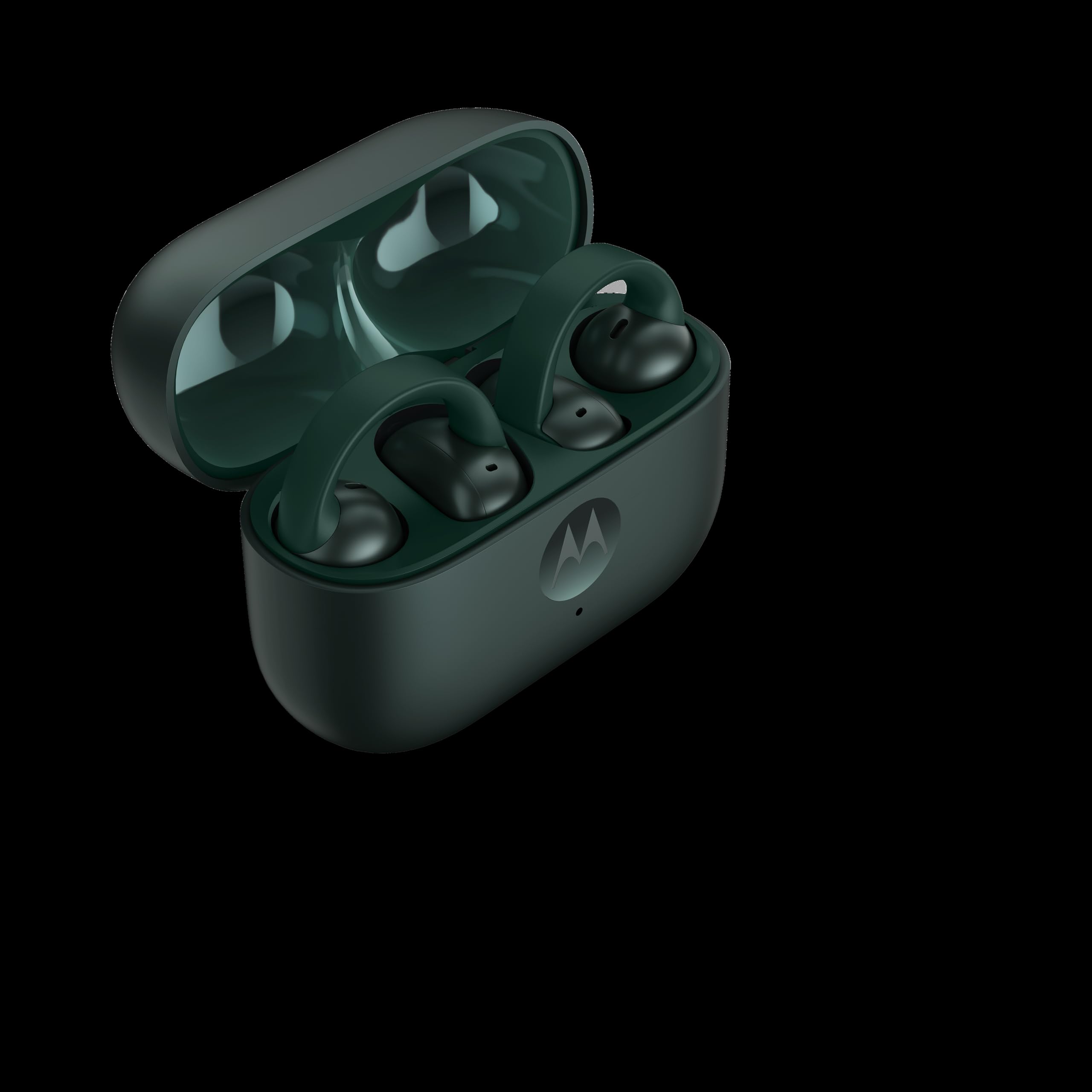 Zestawy słuchawkowe Moto Buds Loop Color Pantone Trekking Green, Open-Ear Design, Integracja ze smartfonami, Sound by Bose, zaawansowany mikrofon, wodoodporna konstrukcja, długa żywotność baterii