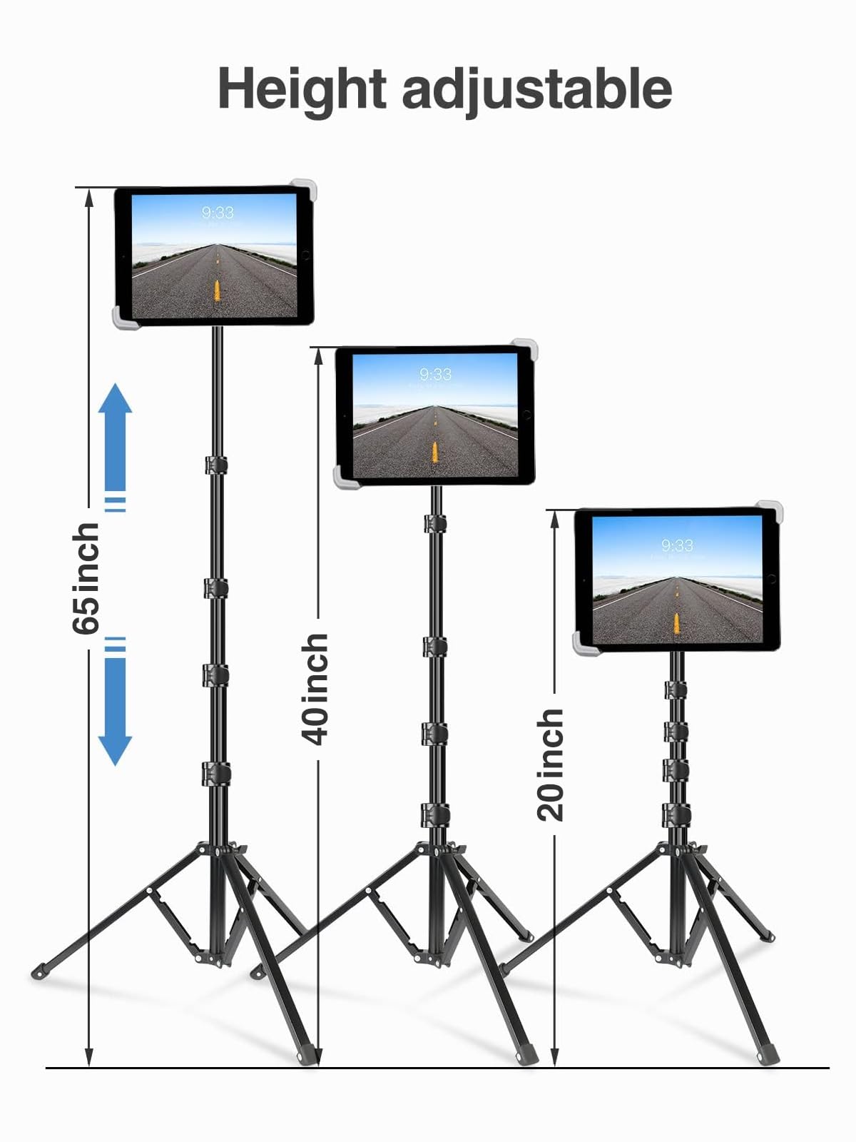 elitehood Treppiede per iPad, 165 cm, regolabile in altezza, supporto da pavimento per iPad con supporto girevole a 360°, per iPad Pro 12,9 11, iPad Air e tutti i tablet da 9,5-14,5 pollici