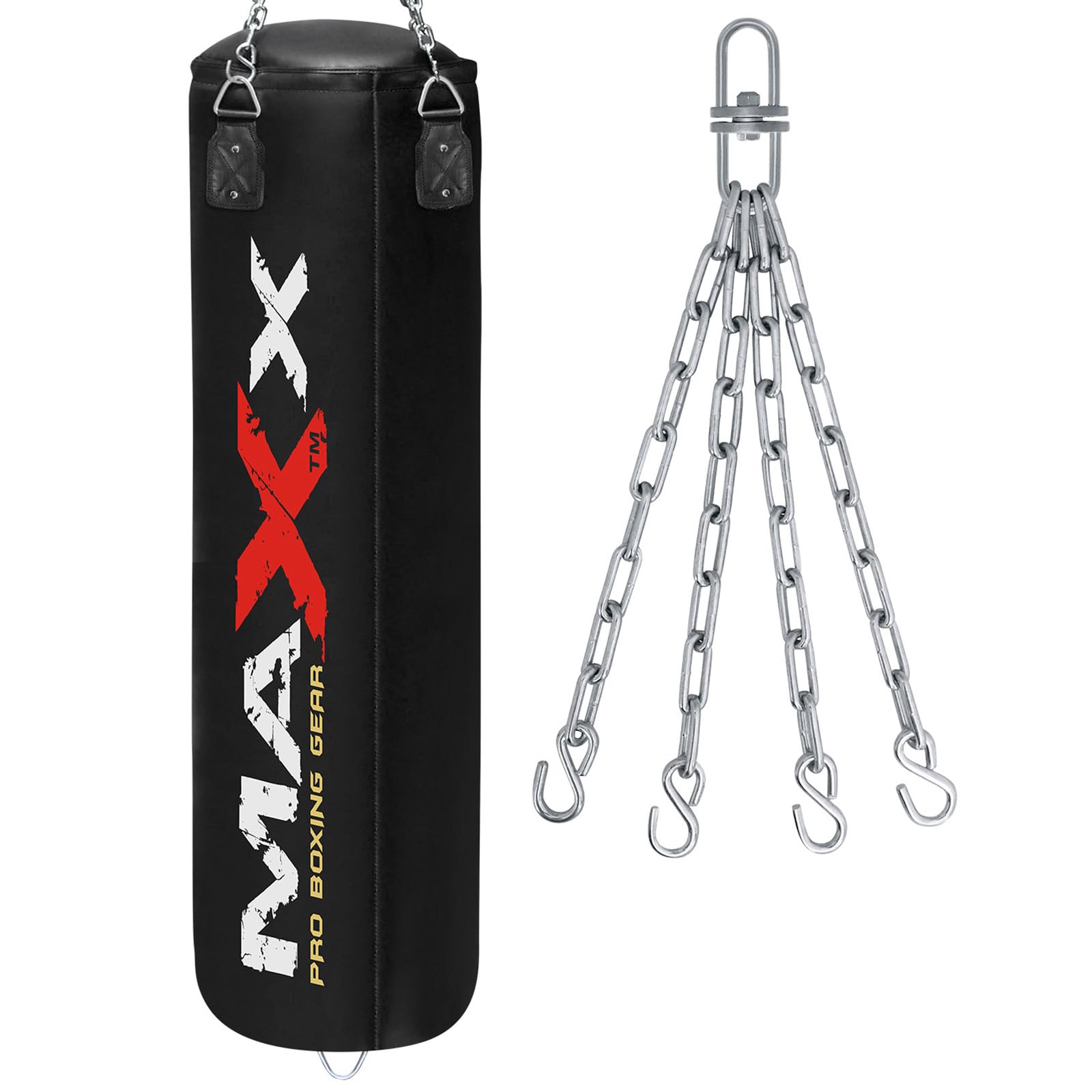 MAXX Black Punchbag Set With Wall Bracket or Ceiling Hook Free Chain. Sizes 6FT, 5FT, 4FT, 3FT