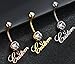 SaluDaby Custom Name Belly Button Ring, Personalized Women's Double Clear Gemstone Belly Button Nail with Name Pendant Charming Zircon Body Piercing Jewelry,yellow,One size