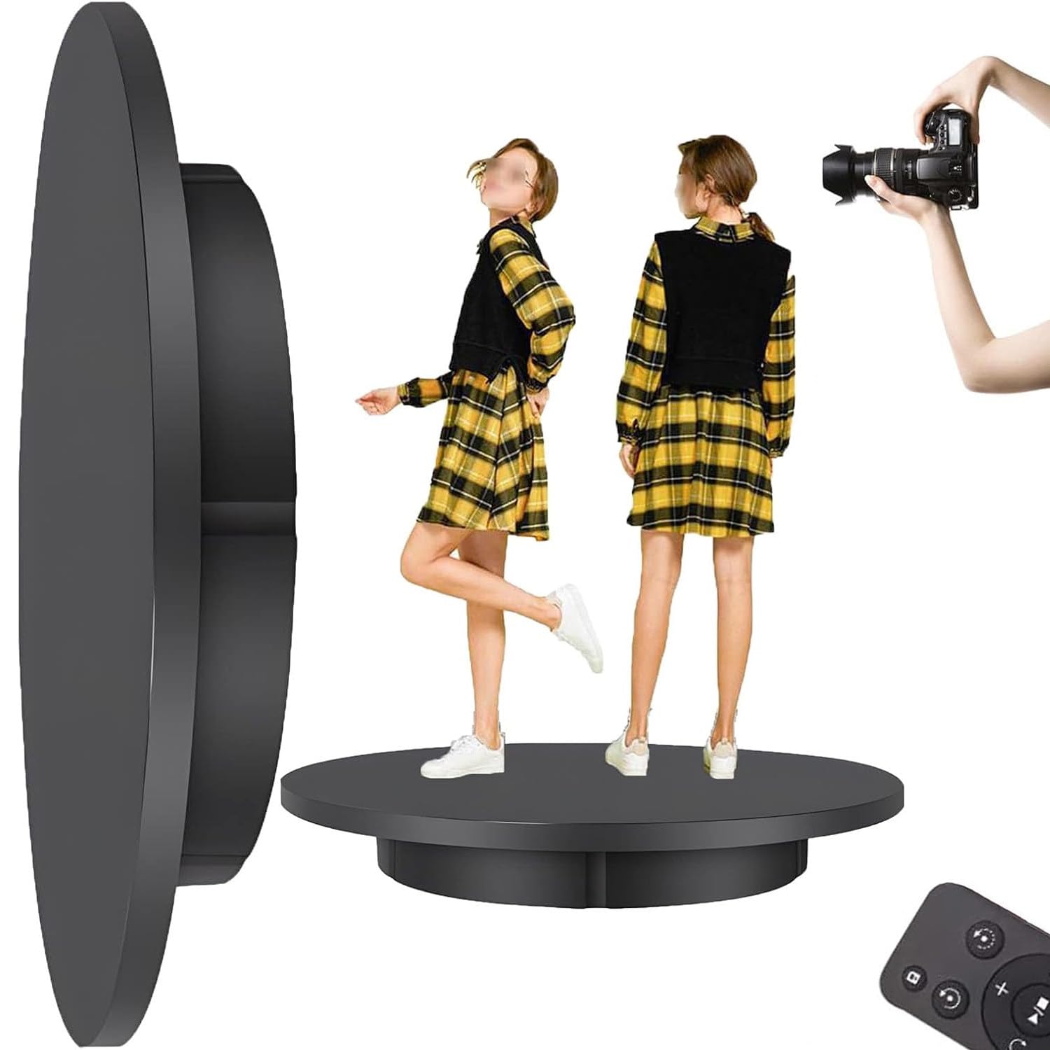 Piattaforma Rotante Elettrica (52 Cm / 60 Cm) per Fotografia di Prodotto Black-52cm | Base Espositiva Girevole Motorizzata E Silenziosa Con Telecomando,Rotazione a Velocità Variabile (40-120 S)