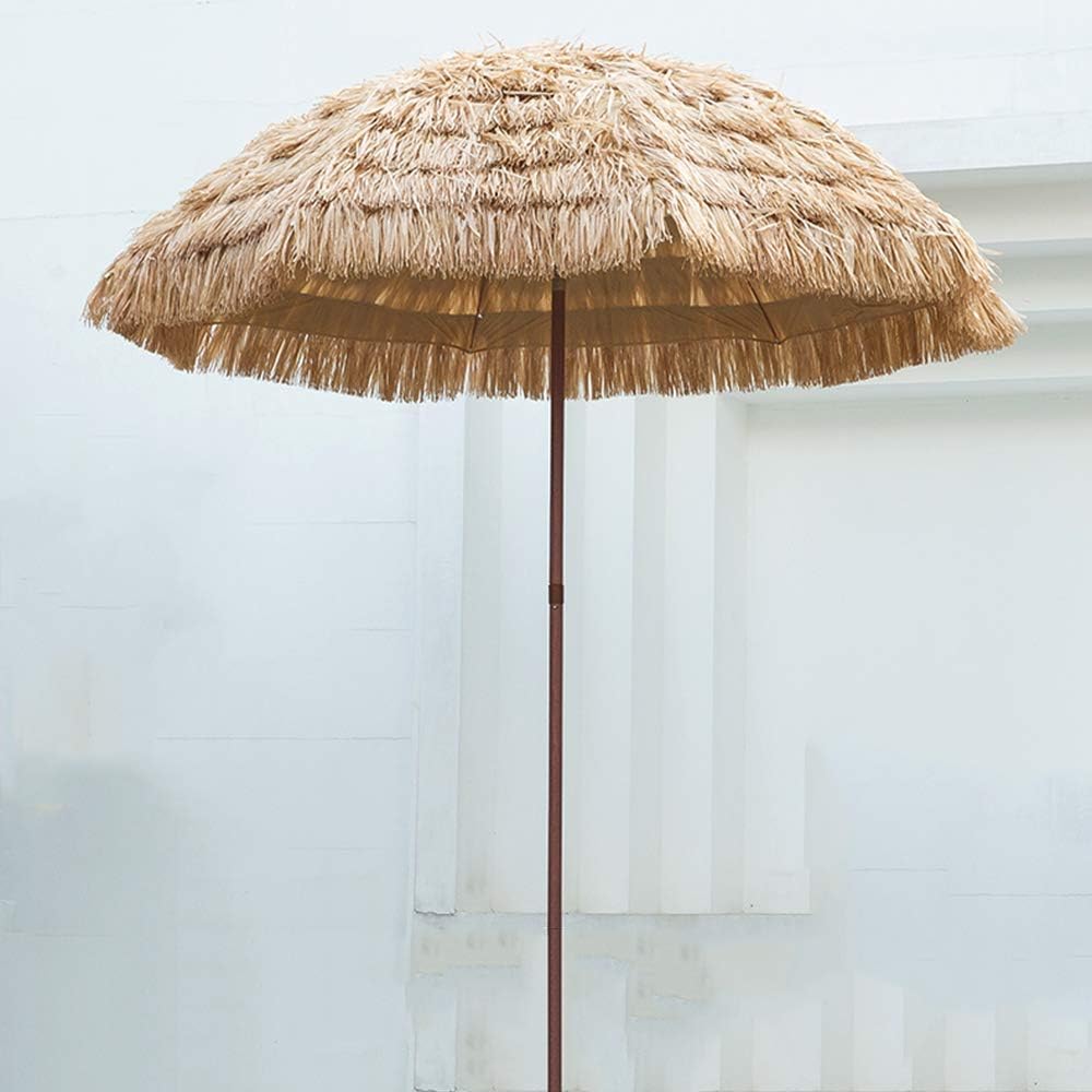 2.4m Outdoor Patio Hawaiian, Beach Sun Shade Protection Umbrella Tilting, Umbrella - Khaki good