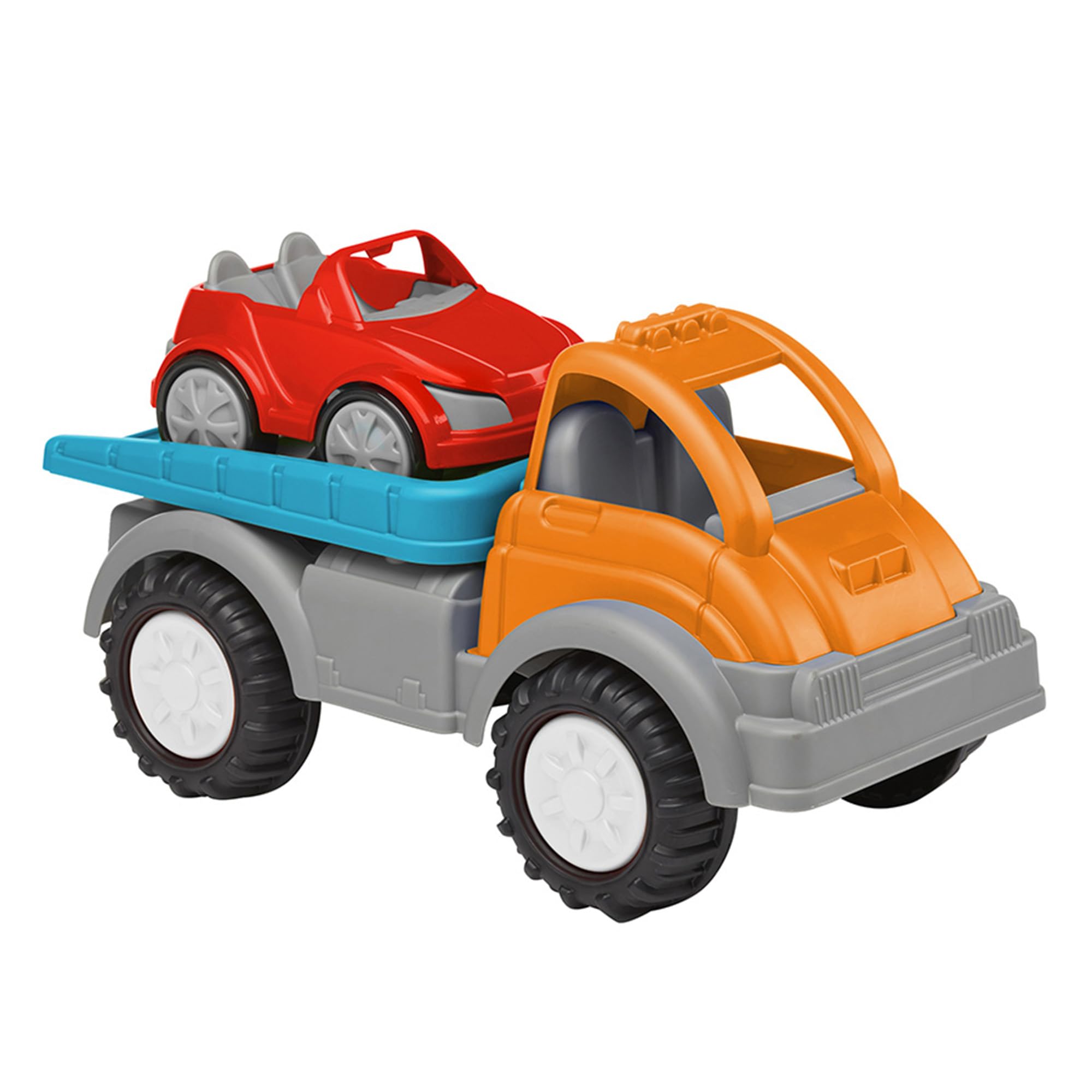 American Plastic Toys Gigantic Car Hauler Truck for Toddlers with Tilting Bed for Indoor or Outdoor Play, Comes with Separate Toy Car for Towing