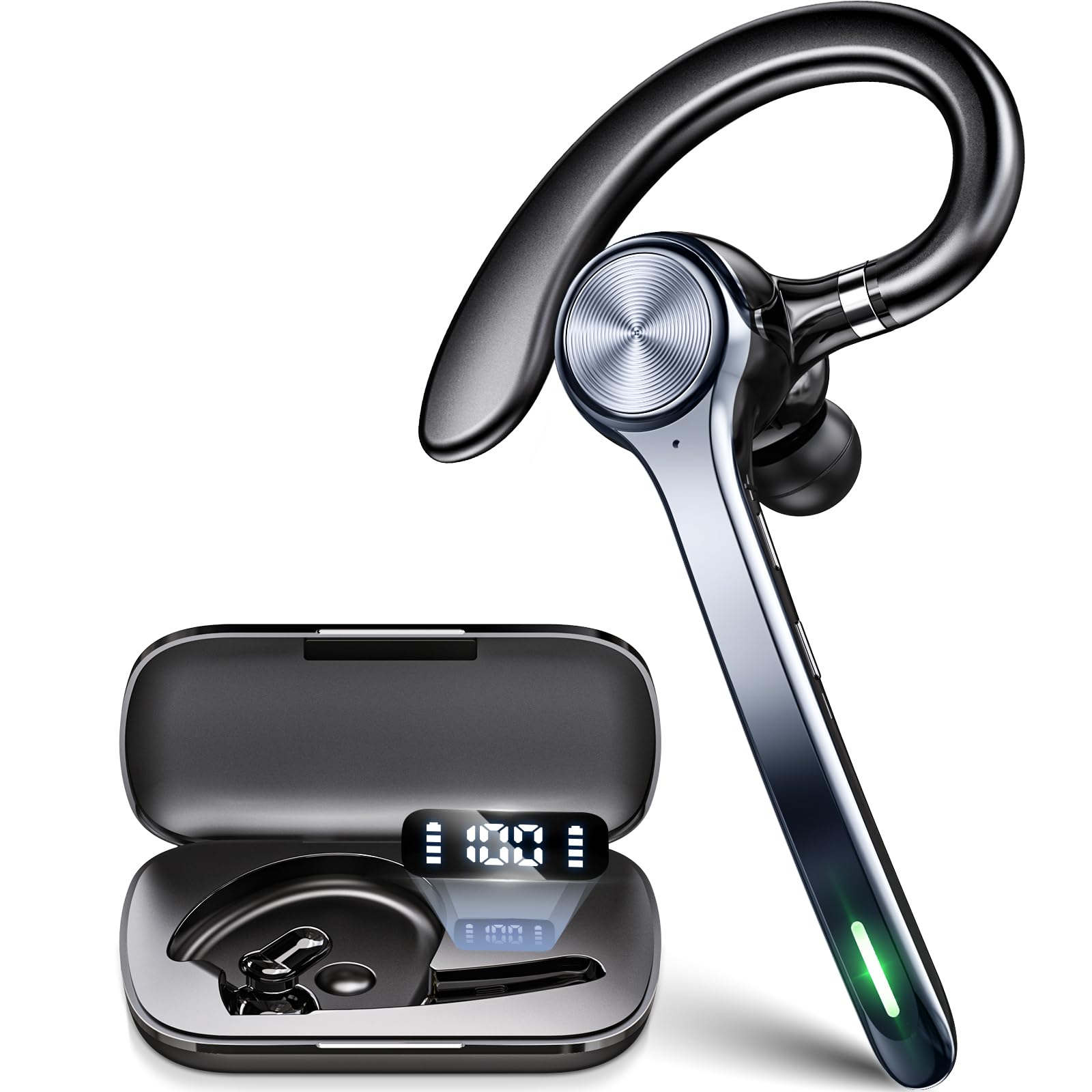 ヘッドセット bluetooth【2026至高のBluetooth 6.0チープ搭載】108超長時間再生 2台同時接続可能 ANC+ENCノイズキャンセリングマイク付き ヘッドセット ワイヤレスイヤホン 片耳イヤホン bluetooth 左右耳兼用 ハンズフリー通話 物理操作ボタン メガネ併用 ミュート/SIRI機能搭載 Web会議/在宅勤務/運転/宅配/ランニング