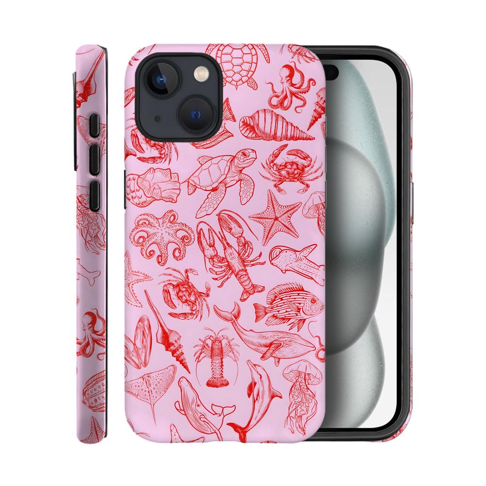 Case for iPhone 15,Frosted Case for Women Girls,Drop Scratch Protective Cover-Sea Life Ocean Shark Marine Pink
