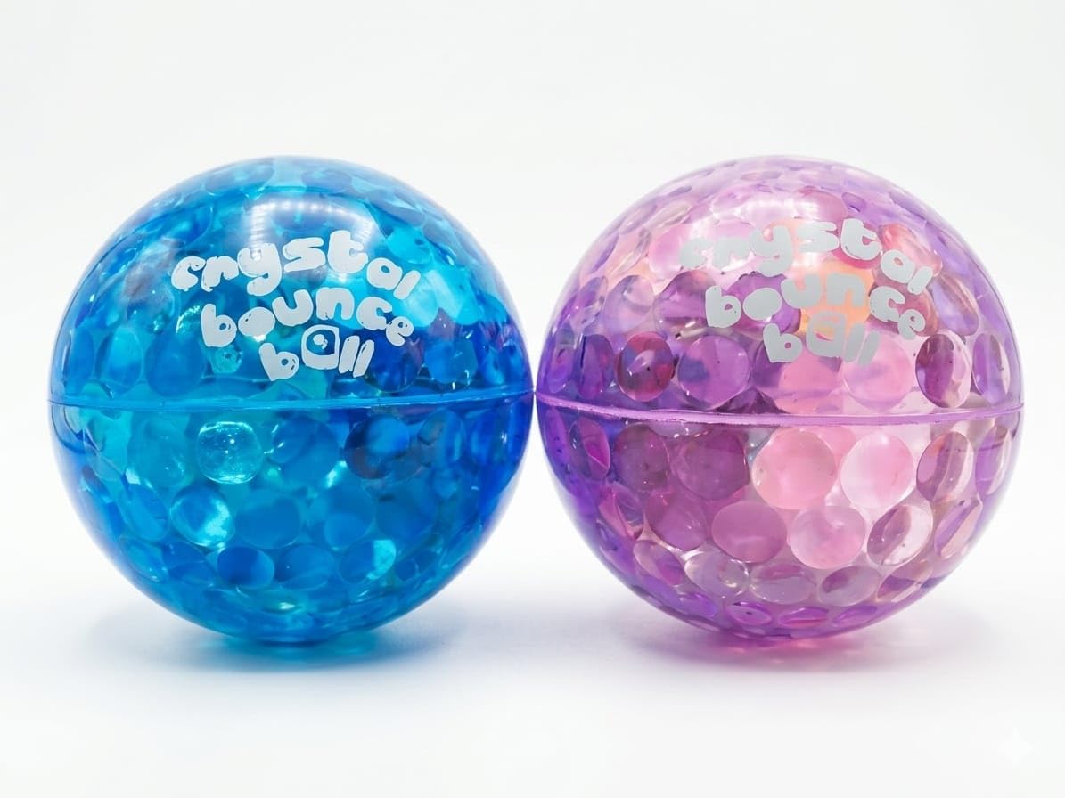 CrystalBounce Balls (Pack of 2) with Colorful Water Beads, High Bounce Sensory Toy for Kids & Adults, Non-Toxic Squishy Stress Balls for Anxiety Relief-image-0