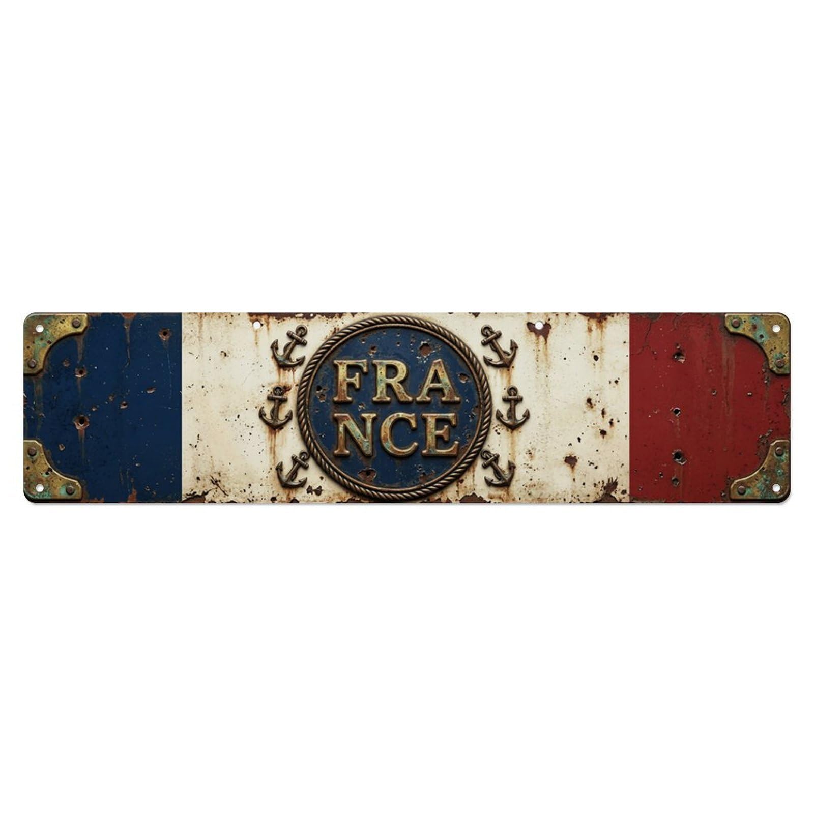 French Flag Aged Insignia Metal Tin Skinny Sign Plaque Wall Decor for Cafe, Club Bar, Office, Home Garden Metal Poster 4x16Inch