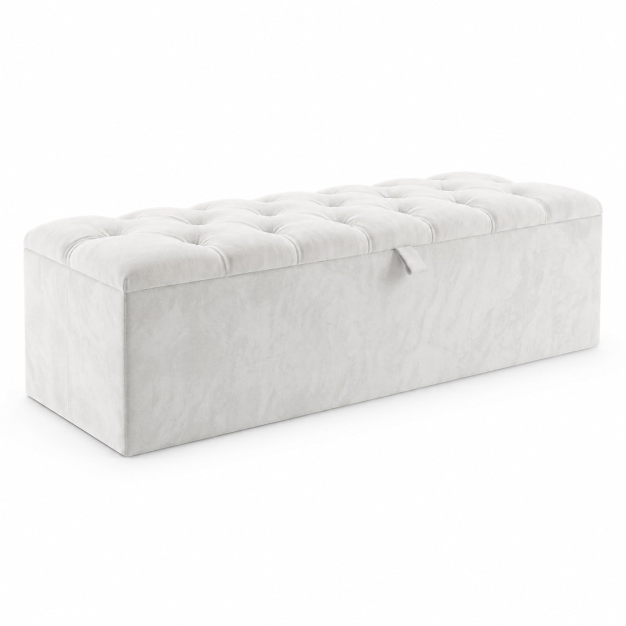 BEDELUNA Ottoman Storage Box - Chesterfield Upholstered Rectangular Ottoman Storage – 45x101x33cm End of Bed Bench, Foot Rest Stool, Easy Assembly, Ideal for Living Room, Bedroom, Entryway (White)