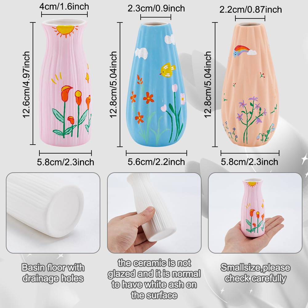 WEBEEDY Vase Malset 3-teilig - Keramik Vasen Zum Bemalen Mit Acrylfarben