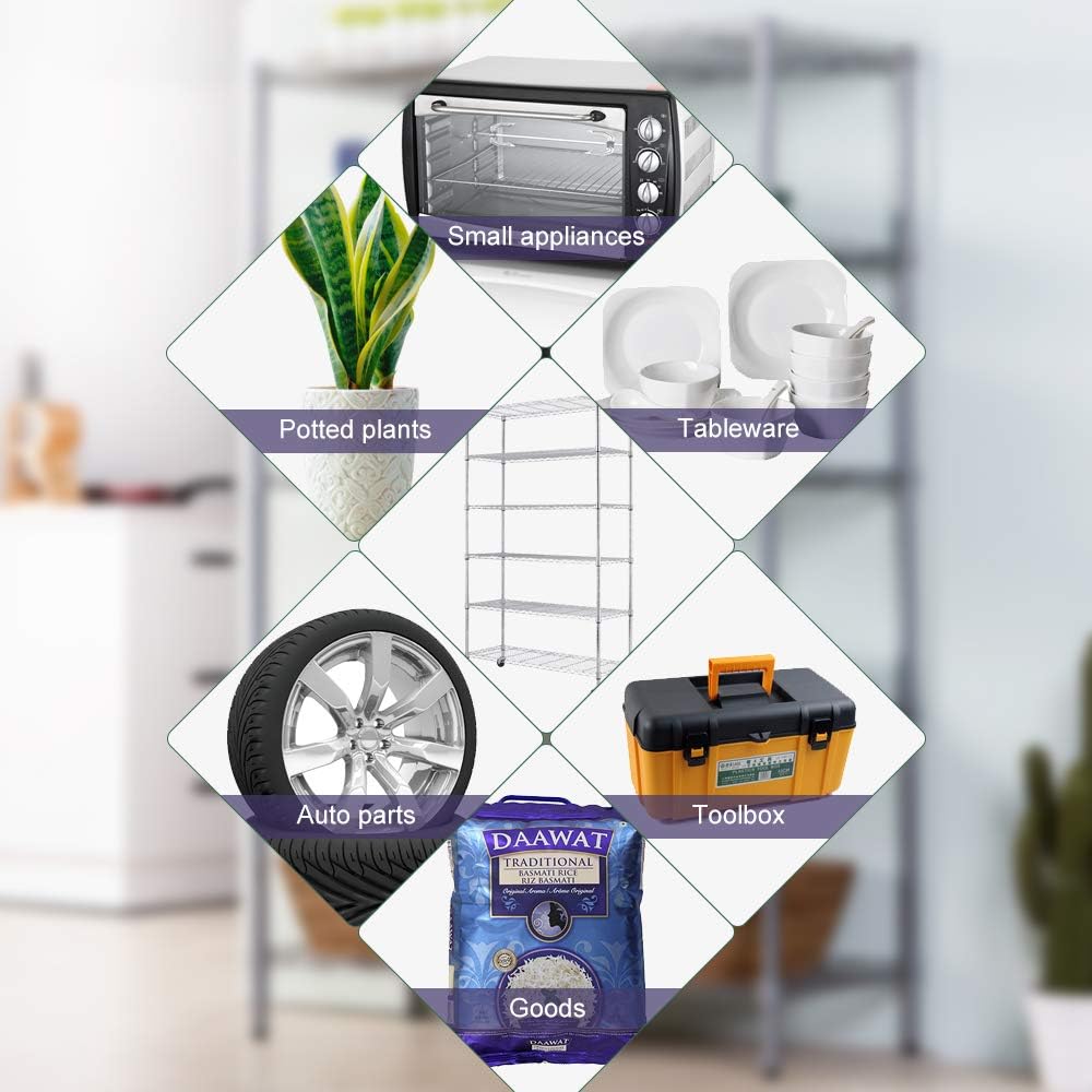 Flаѕh Dеаlѕ - 50% оƒƒ Storage Metal Shelf 6 Tier 82x48x18 Wire Shelving Unit with Wheels Sturdy Steel Layer Rack with Casters Heavy Duty for Restaurant Garage Pantry Kitchen Space-Saving Overall Chrome Kitchen Rack