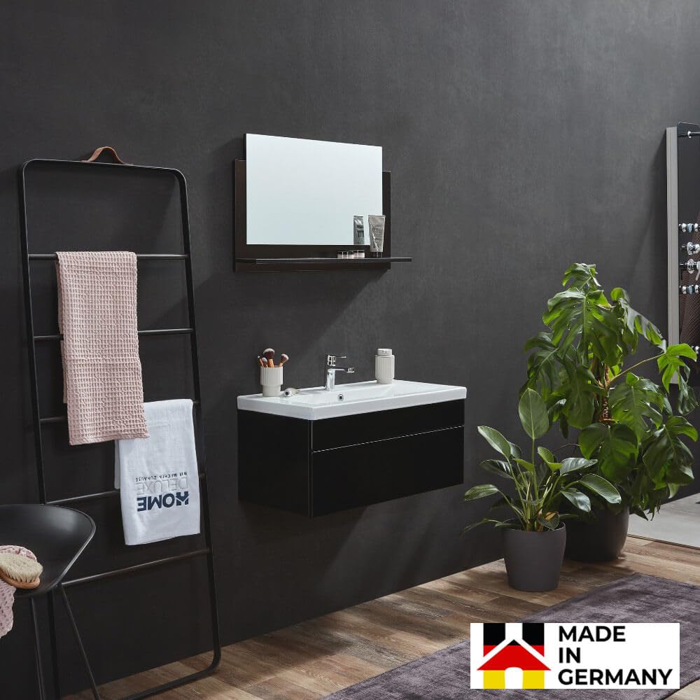 Set Mobili Bagno WANGEROOGE BIG Deluxe - Lavabo E Mobile 80 Cm, Nero