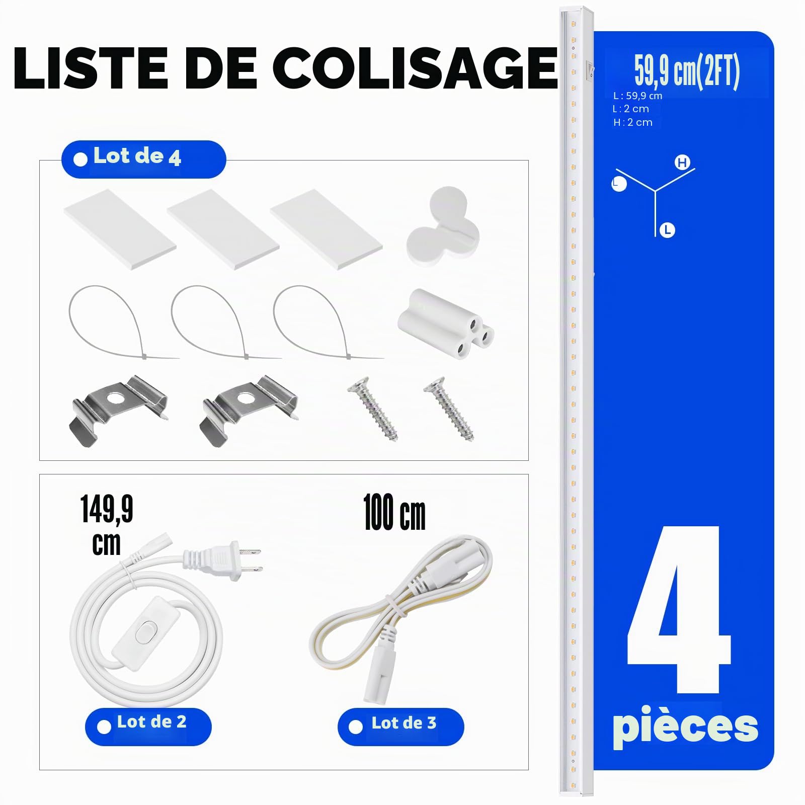 Barrina Lot de 4 lampes de culture pour plantes d'intérieur à spectre complet, 0,6 m 40 W (4 x 10 W), lampes T5 pour plantes d'intérieur, serre, Plug and Play, jaune