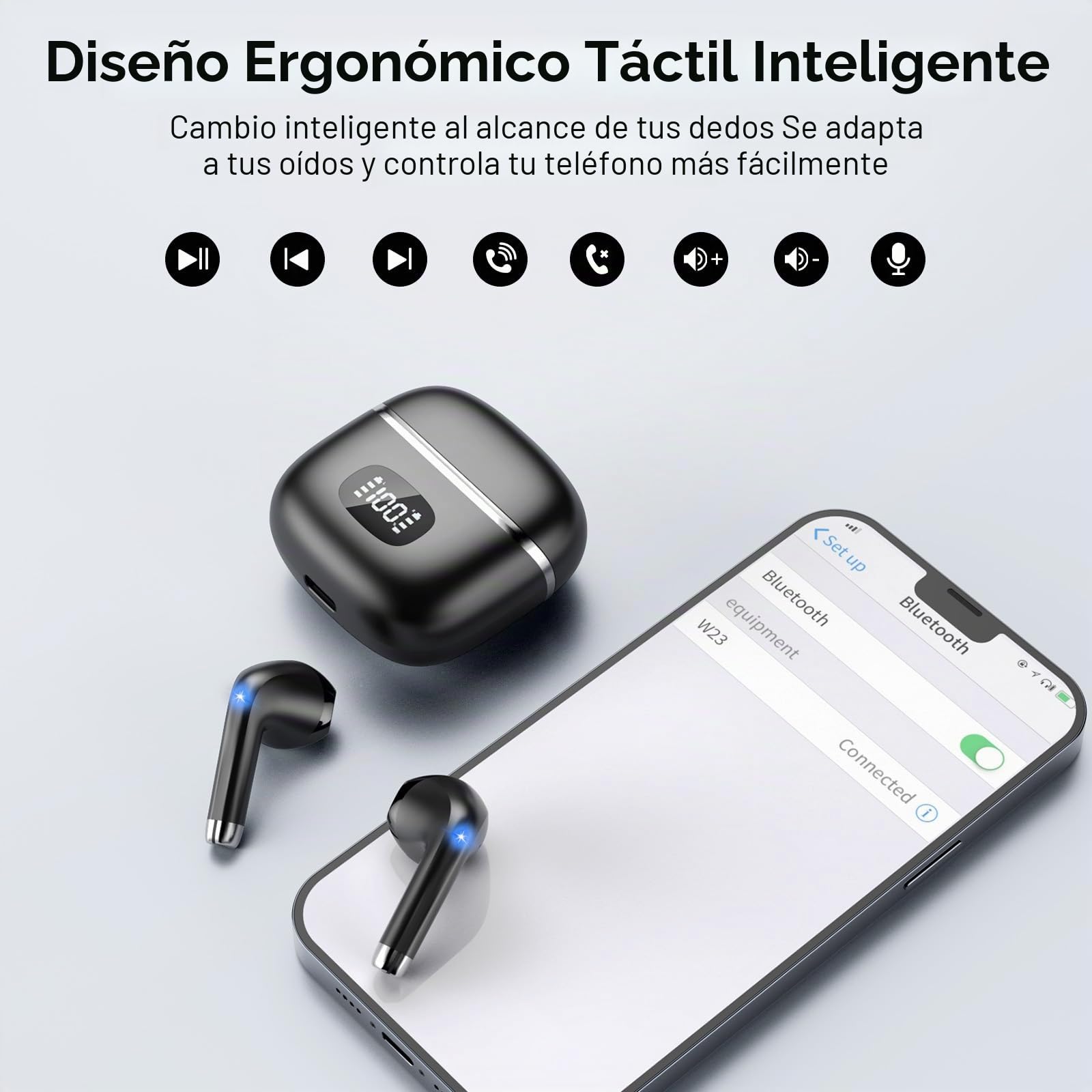 Auriculares Inalambricos Bluetooth, Auriculares Bluetooth 5.3 Con 4 HD Micró HiFi Estéreo, Cascos Inalambricos Bluetooth Control Táctil, Pantalla LED Reproducción De 40H, IPX7 Impermeable, Negro