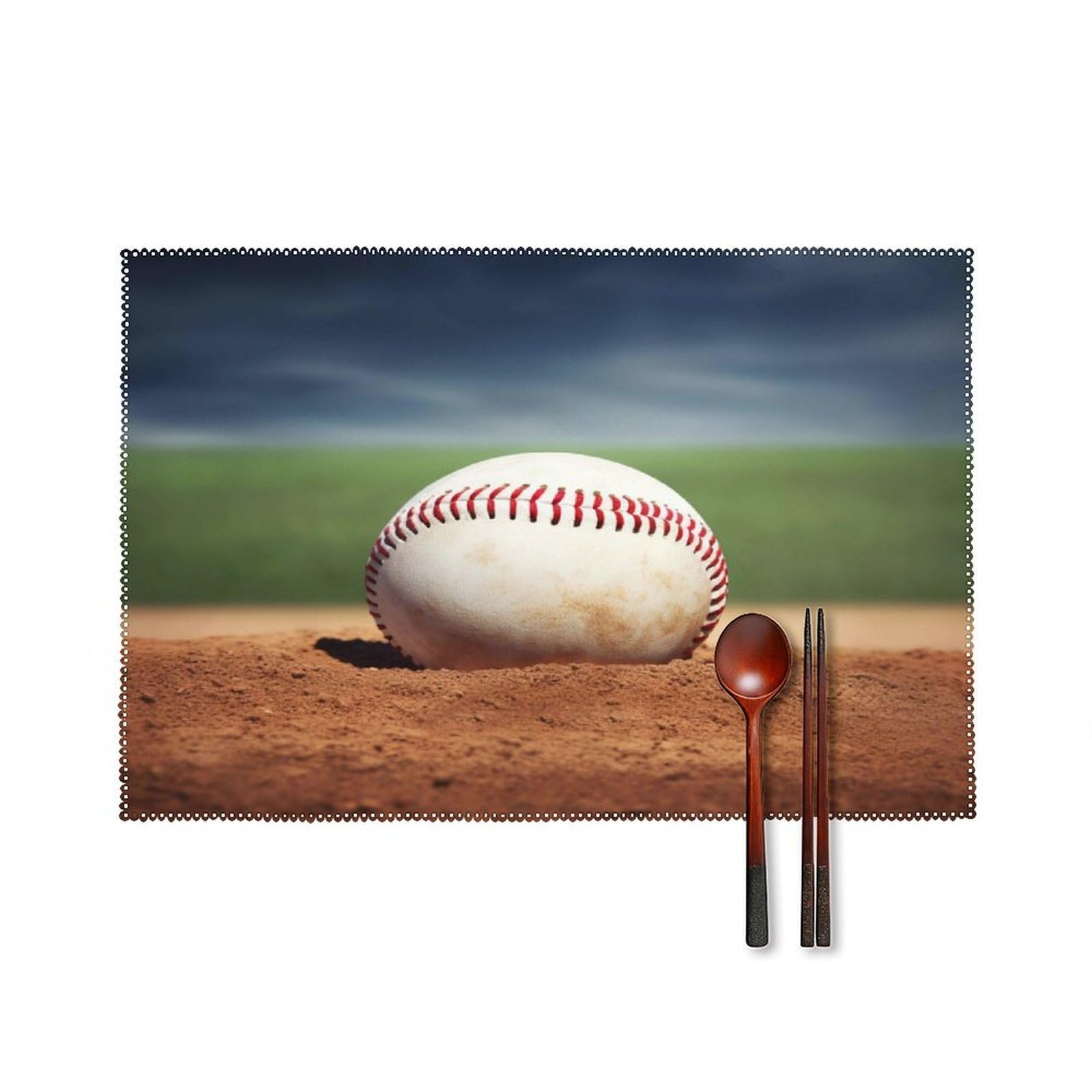 Baseball Placemats Set of 4 Canvas Washable Cloth Place Mats Wipeable Heat Resistant Table Mats Elegant Cloth Placemat for Kitchen Dinning Party Table Decor 12" X 18"