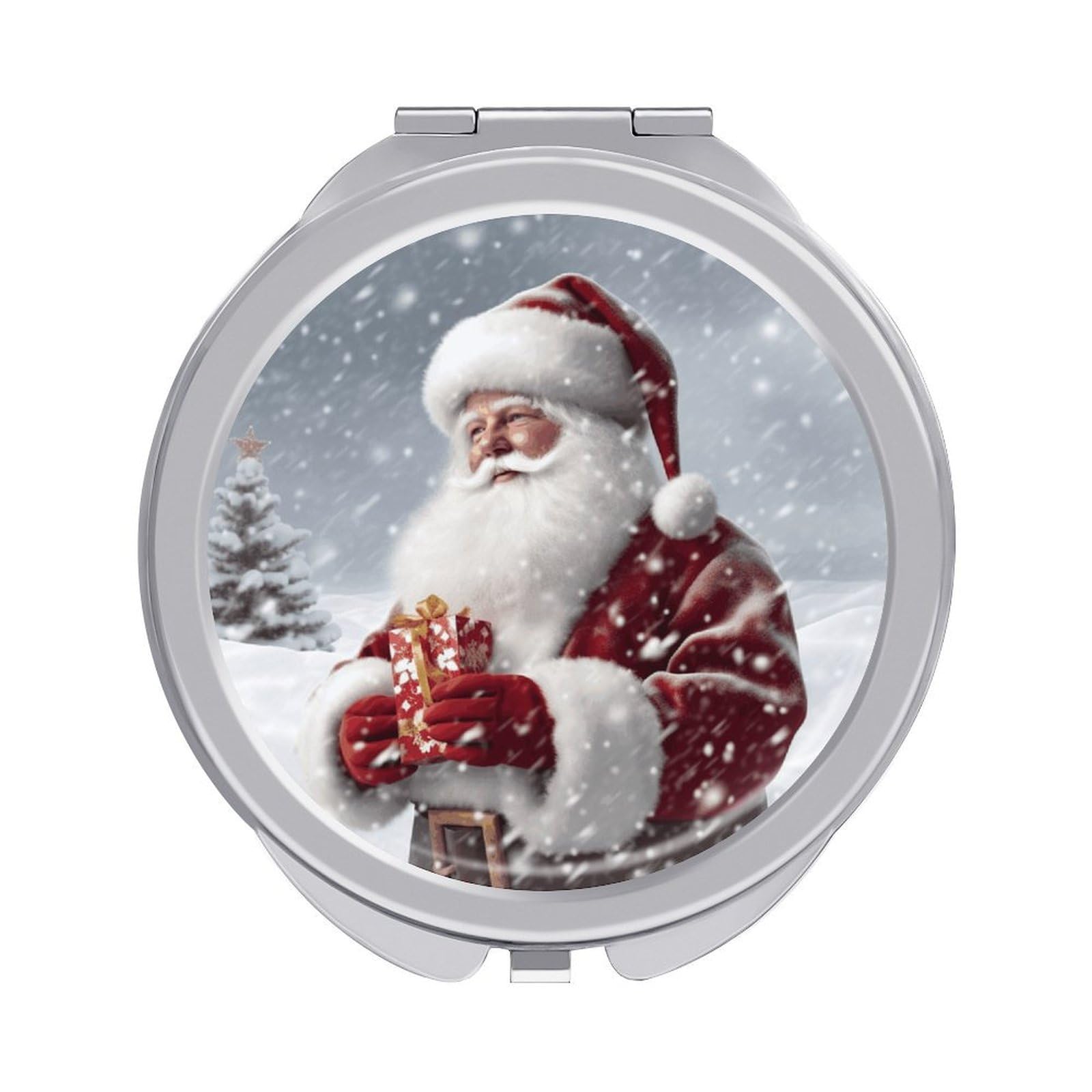 JTREHY Santa Claus Snow Secenry Makeup Mirror Silver Mirror Surface Folding Makeups Mirrors Lightweight Durable Looking Glass for Suitable Traveling Handbag and Purses