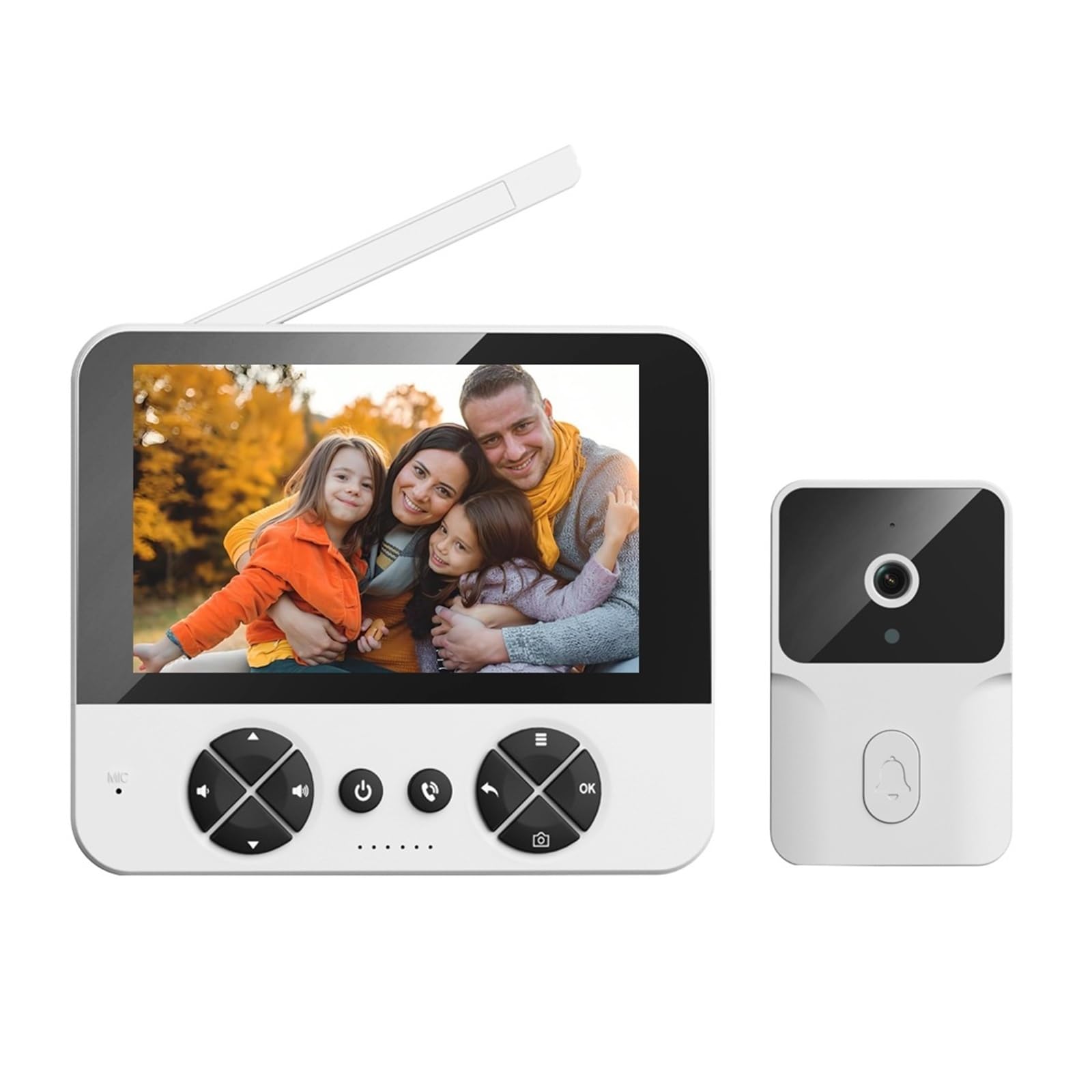 Timbre con Camara, Timbre con intercomunicador de vídeo inalámbrico de 4,3 Pulgadas con cámara Gran Angular HD y conversación Visual(Bianco)