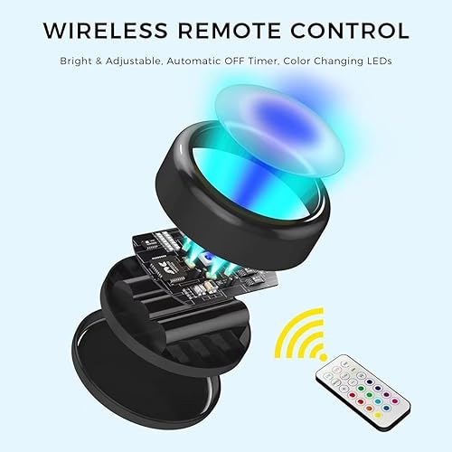 Miniatura 5 de swesara Luces de empuje que funcionan con pilas, 16 colores cambiables, color negro, regulables, con control remoto inalámbrico para debajo del