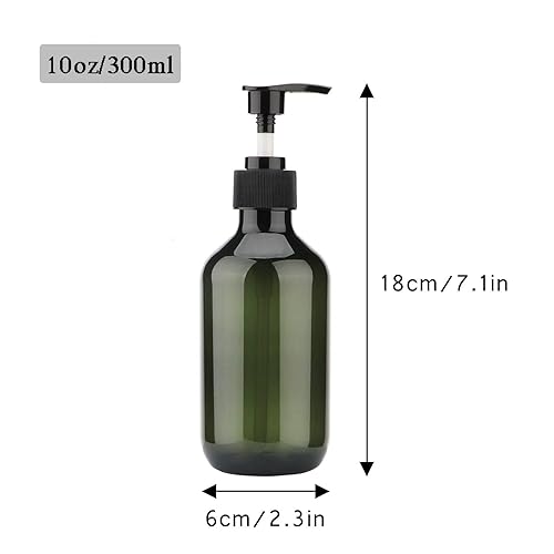Miniatura 9 de Botella de bomba verde, paquete de 2 botellas de champú con bomba, botella dispensadora de jabón de plástico recargable de 17 onzas para champú
