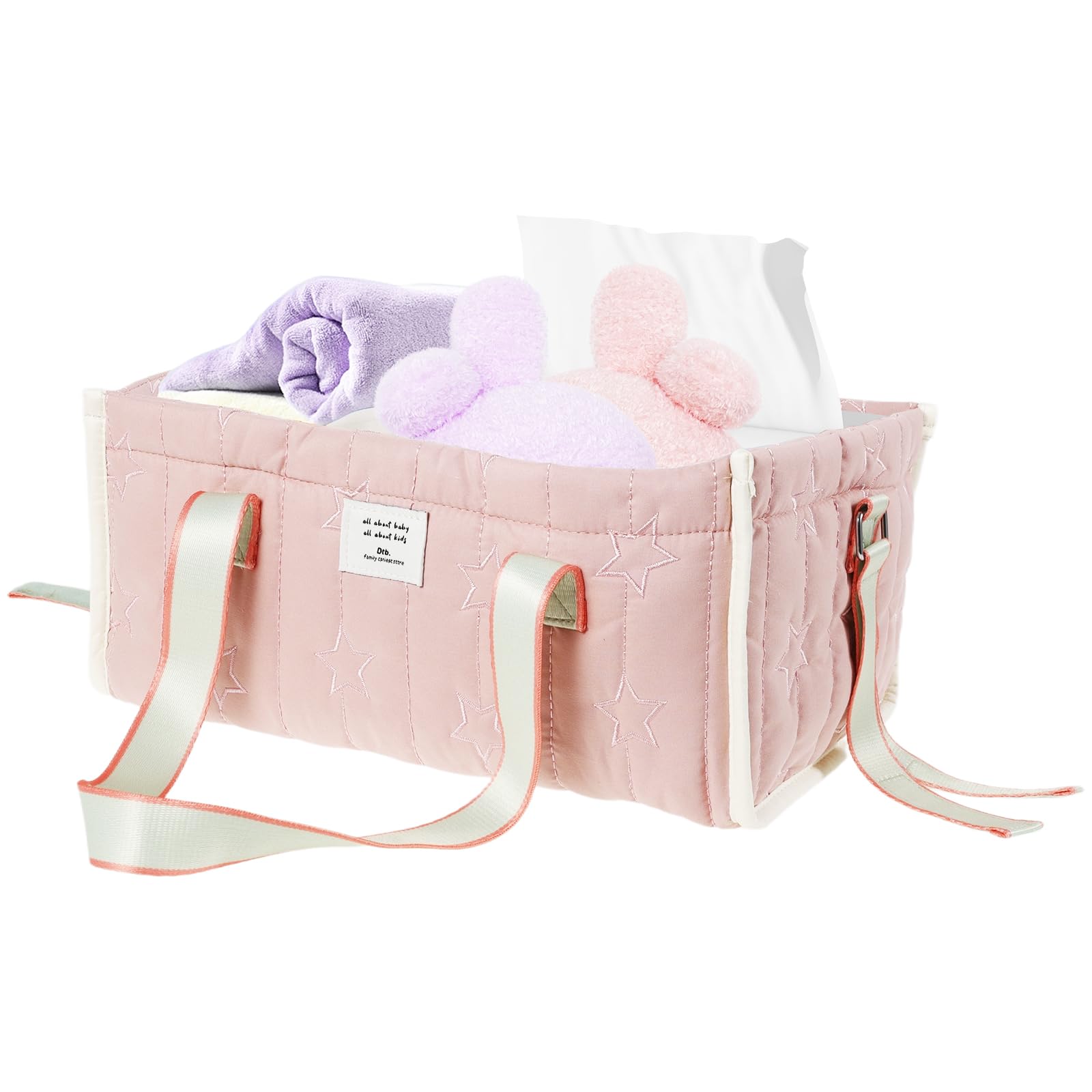 Yuekuntj Pink Diaper Caddy Organizer Baby Diaper Changing Basket Nursery Storage Basket Newborn Essentials Holder Divided Toddler Nursery Bag With Removable Dividers For Newborn Toddlers Wipes