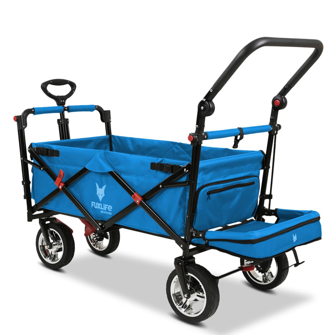 FUXLIFE Bollerwagen FX-CT800 Komfort faltbar - Türkis • Kinder Transportwagen mit Sonnendach • gepolsterte Innenraumverlängerung • robuste Räder • kompakt klappbarer Handwagen