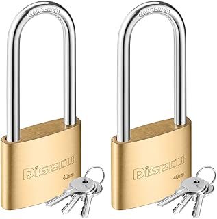 Disecu Solid Brass Keyed Padlock 2.5 Inch Long Shackle Outdoor Waterproof Lock with Keys for Shed, Gate, School Gym Locker, Fence, Toolbox, Hasp Storage (2 Pack)