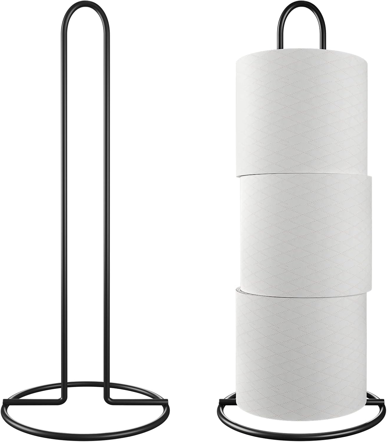 TOPSKY Toilet Paper Holder, Free Standing Toilet Tissue Paper Roll Storage Holder for Bathroom and Kitchen Storage - 2 pcs (Black)