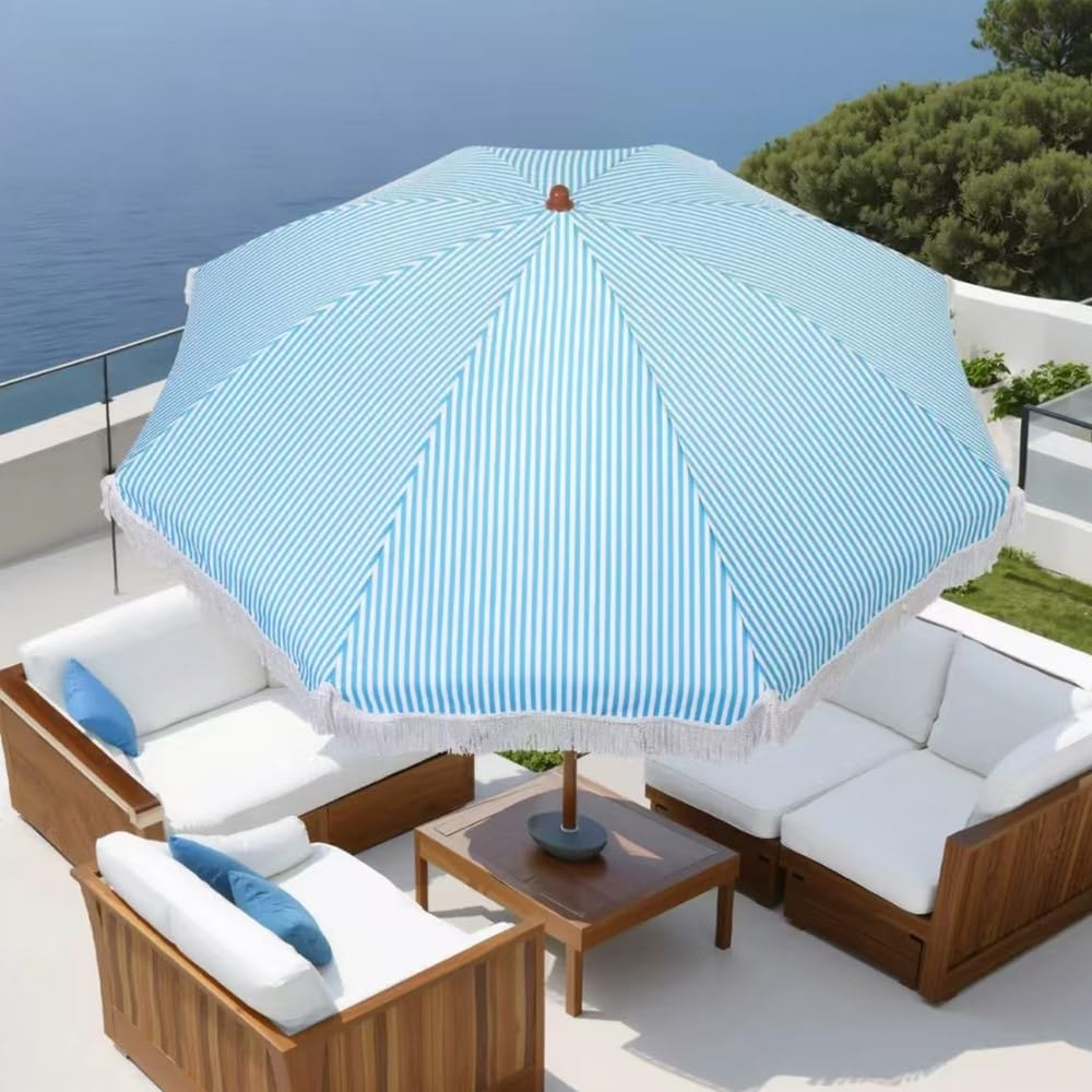 Ombrellone Da Giardino Con Frange Ombrellone Da Esterno Inclinabile | Piccolo Ombrellone Da Spiaggia Impermeabile 200cm Ombrellone Da Mercato Altezza Regolabile
