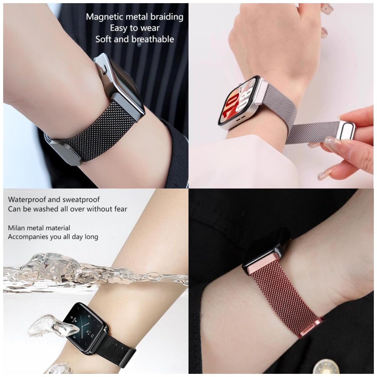 Bransoletka zastępcza, kompatybilna z Samsung Galaxy Fit 3 / SM-R390, zapięcie magnetyczne, regulowana metalowa bransoletka dla kobiet i mężczyzn