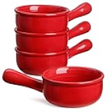 LE TAUCI French Onion Soup Bowls, 15 Ounce Ceramic Soup Bowls with Handles, for Chili, Beef Stew, Oven Microwave Dishwasher Safe, Set of 4, Red