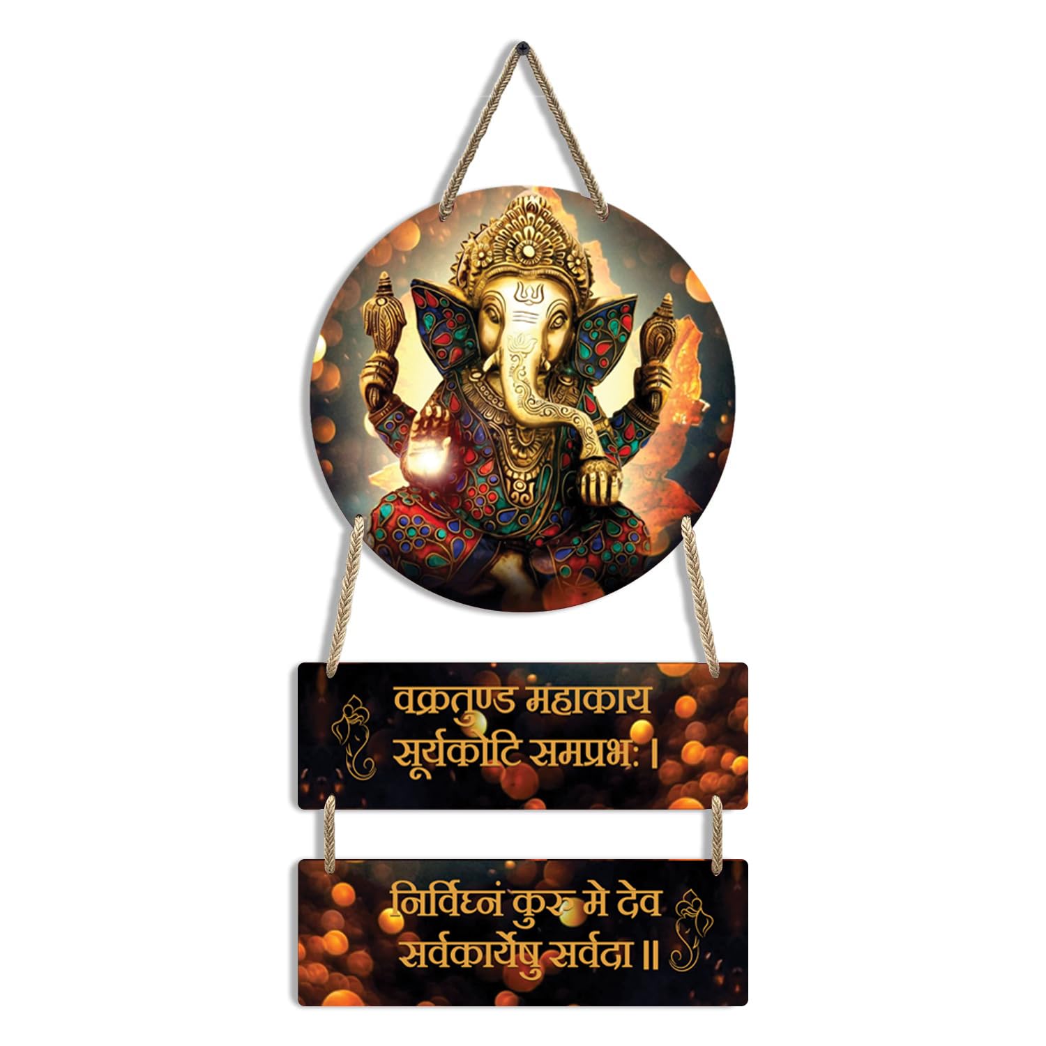 Kaameri Bazaar Ganesha Wooden Wall Art Hanging Decoration Item For Home | Ganpati Decorative Item For Living Room | Spiritual Wall Art, 28 Cm