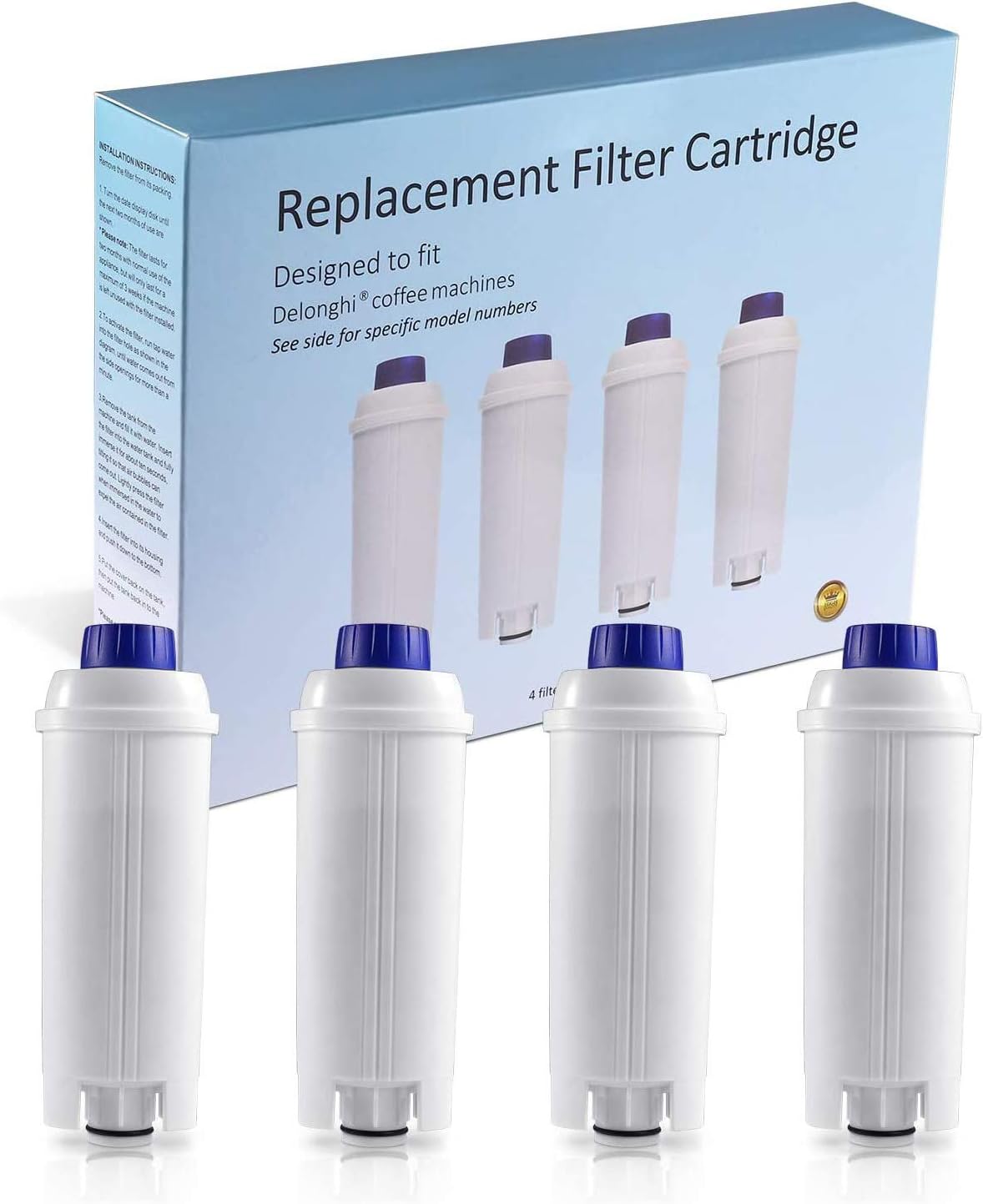 Water Filter for Delonghi DLSC002, Delongie Water Filter Cartridge Active Carbon Fabric Softener, Compatible with Delongie ECAM, Esam, ETAM, BCO, EC. (Pack of 4)