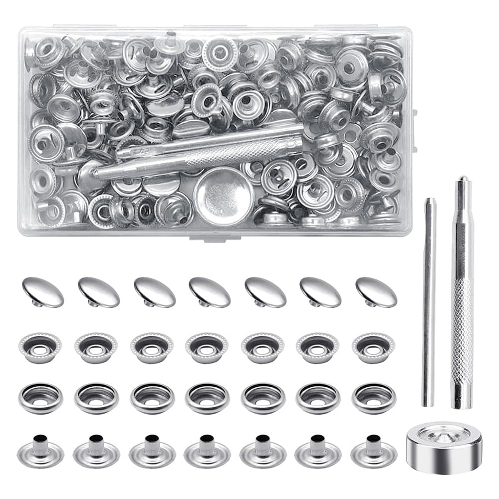 ZONJIE 200 stuks drukknopenset met tang, 15 mm roestvrij stalen