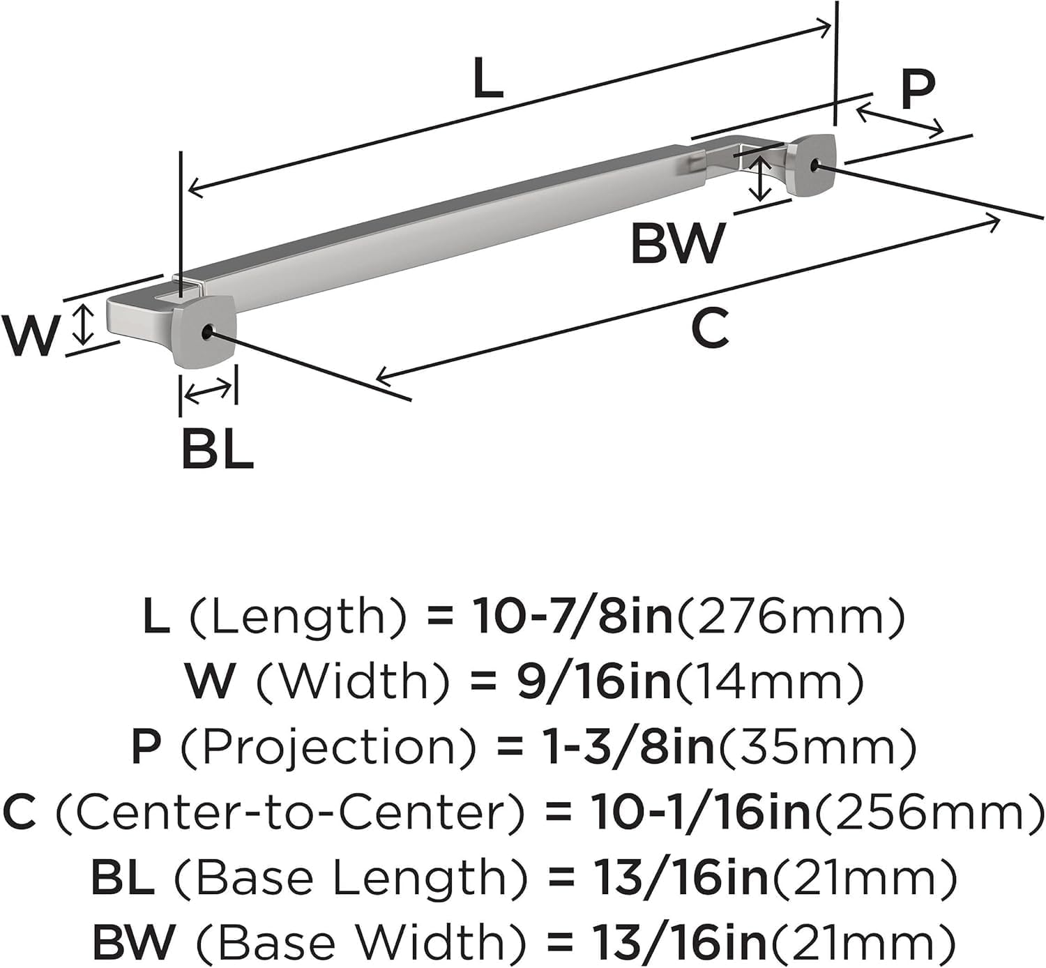 Amerock BP3740026 | Polished Chrome Cabinet Pull | 10-1/16 in (256 mm) Center-to-Center Cabinet Handle | Stature | Drawer Pull | Kitchen Cabinet Handle | Furniture Hardware