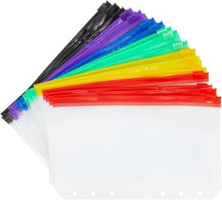 Okuna Outpost Pencil Pouch - A6, Clear Plastic, Double Zipper, 6-Hole, Multicolor, 24-Pack - Binder Pencil Pouches & Money Envelopes for Cash, Teacher Supplies
