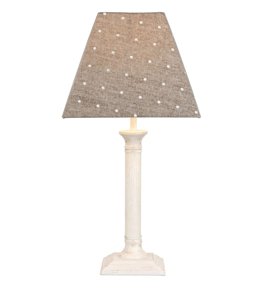 Traditional Fluted Vintage Column Style Antique White Metal Base with Grey Polka Dot Shade Table Lamp