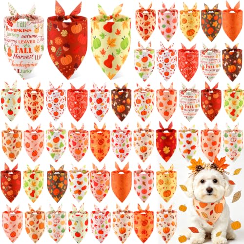 Image of Abbylike 50 Pcs Fall Dog Bandanas Bulk, Autumn Harvest Pumpkin Pattern